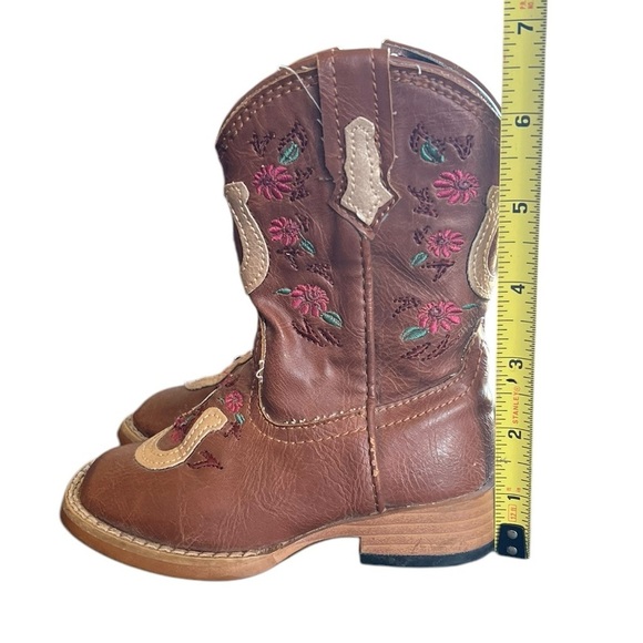 Roper Infant 5 Brown Cowgirl Boots Horseshoe Cowboy Boots Western Faux Leather - Picture 6 of 8